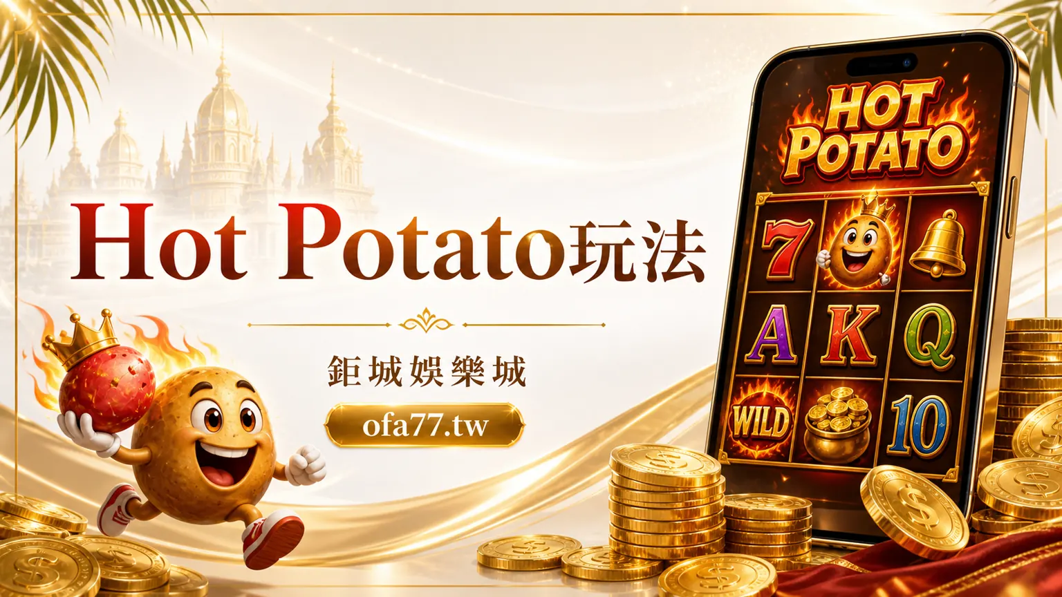 鉅城娛樂城 Hot Potato 玩法封面,快節奏老虎機畫面與成本停點重點