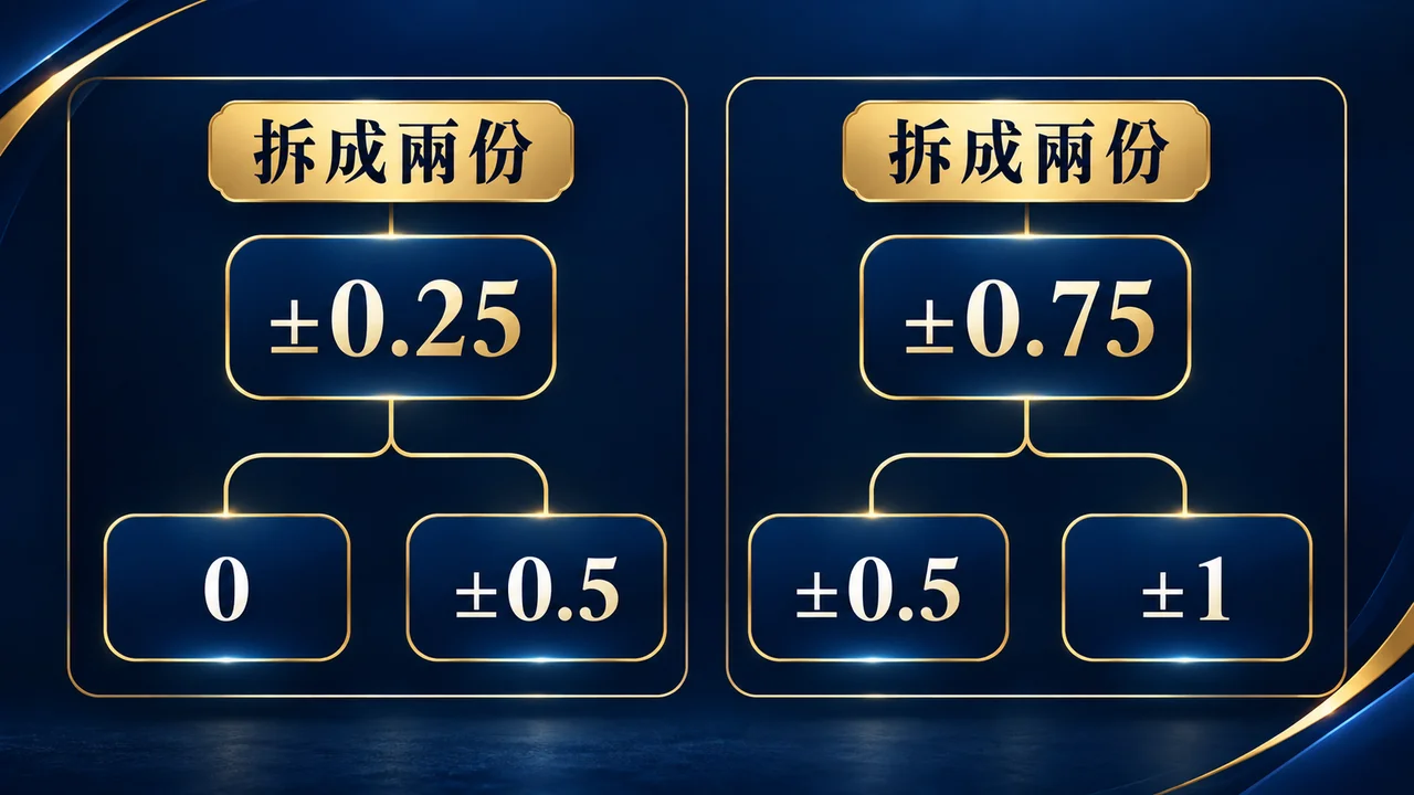 零點二五與零點七五分別拆成整球和半球兩份的示意