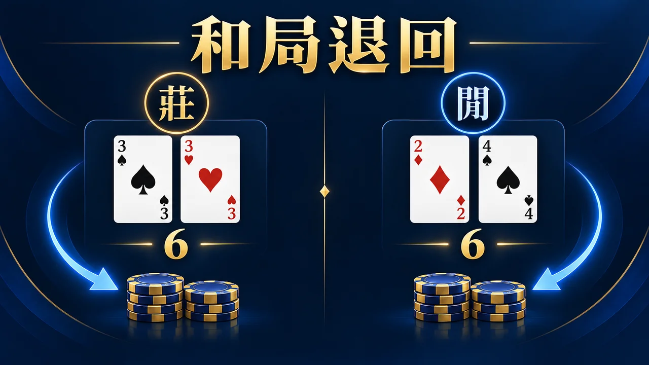 百家樂和局時莊與閒主注本金退回的規則示意