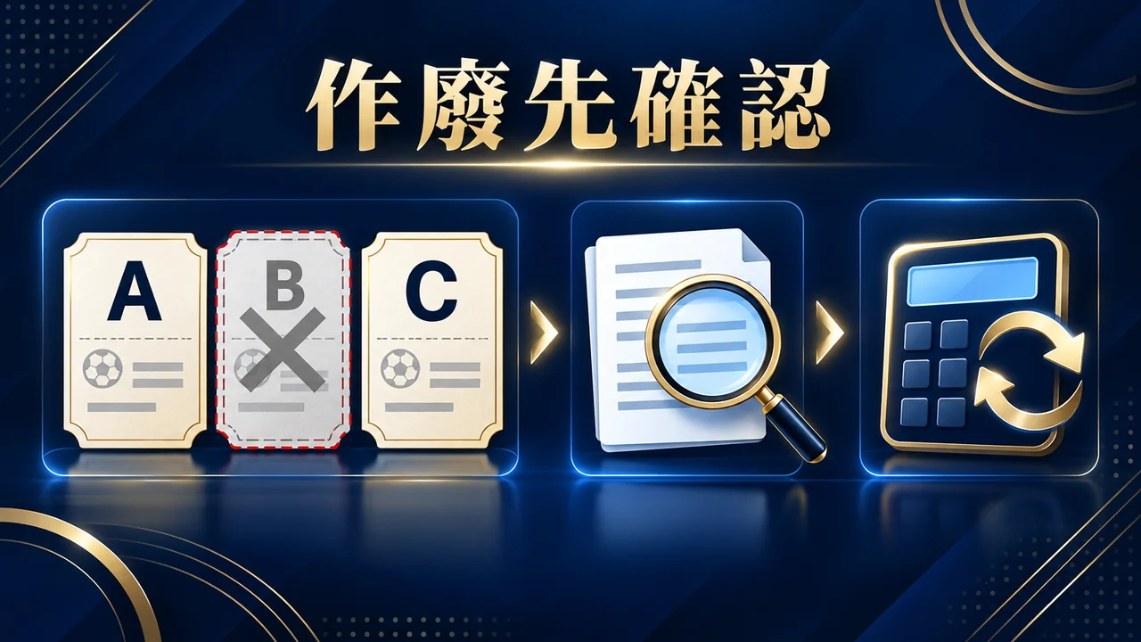 三個串關選項中一個作廢，先查產品與條款再核對的示意